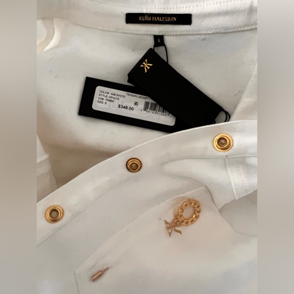 NWT $348 Kobi Halperin Teagan Denim White Jacket Size S Cropped Brooch - Picture 10 of 13